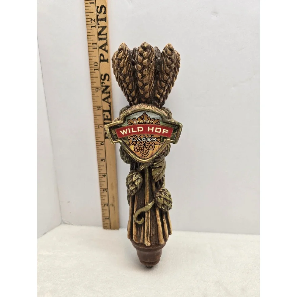Wild Hop Brewing Co Organic Lager Beer Tap Handle Wheat Hops Sculptural Brown